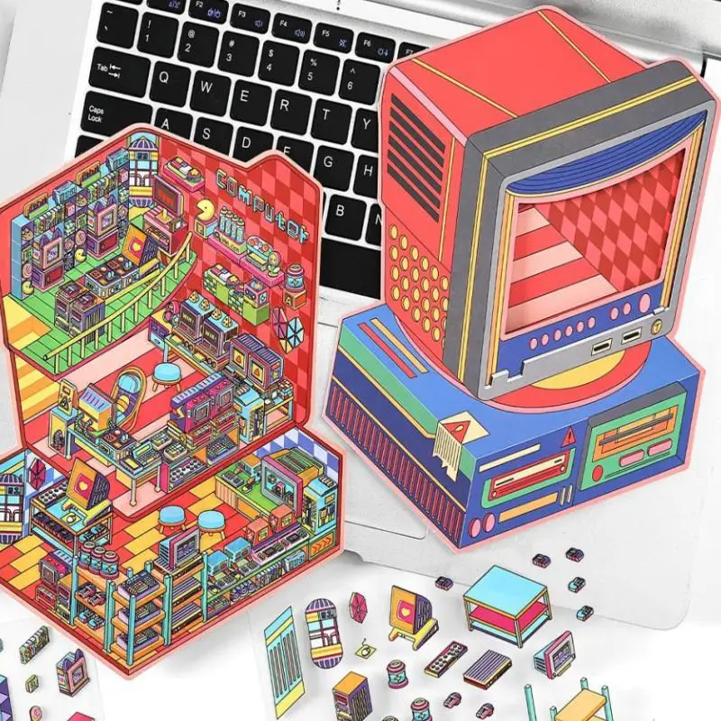 

DIY 3D цветная миниатюрная наклейка сцены допамина, подарок XXL Bygone Esports Suite, вращающаяся крышка, наклейка Terrain для майнеров