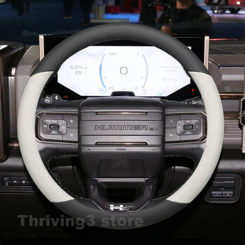 

Leather Car Steering Wheel Cover For GMC HUMMER Pick EV SUV 2023-2026 Non-slip Auto Steering Wheel GMC HUMMER EV Accessories