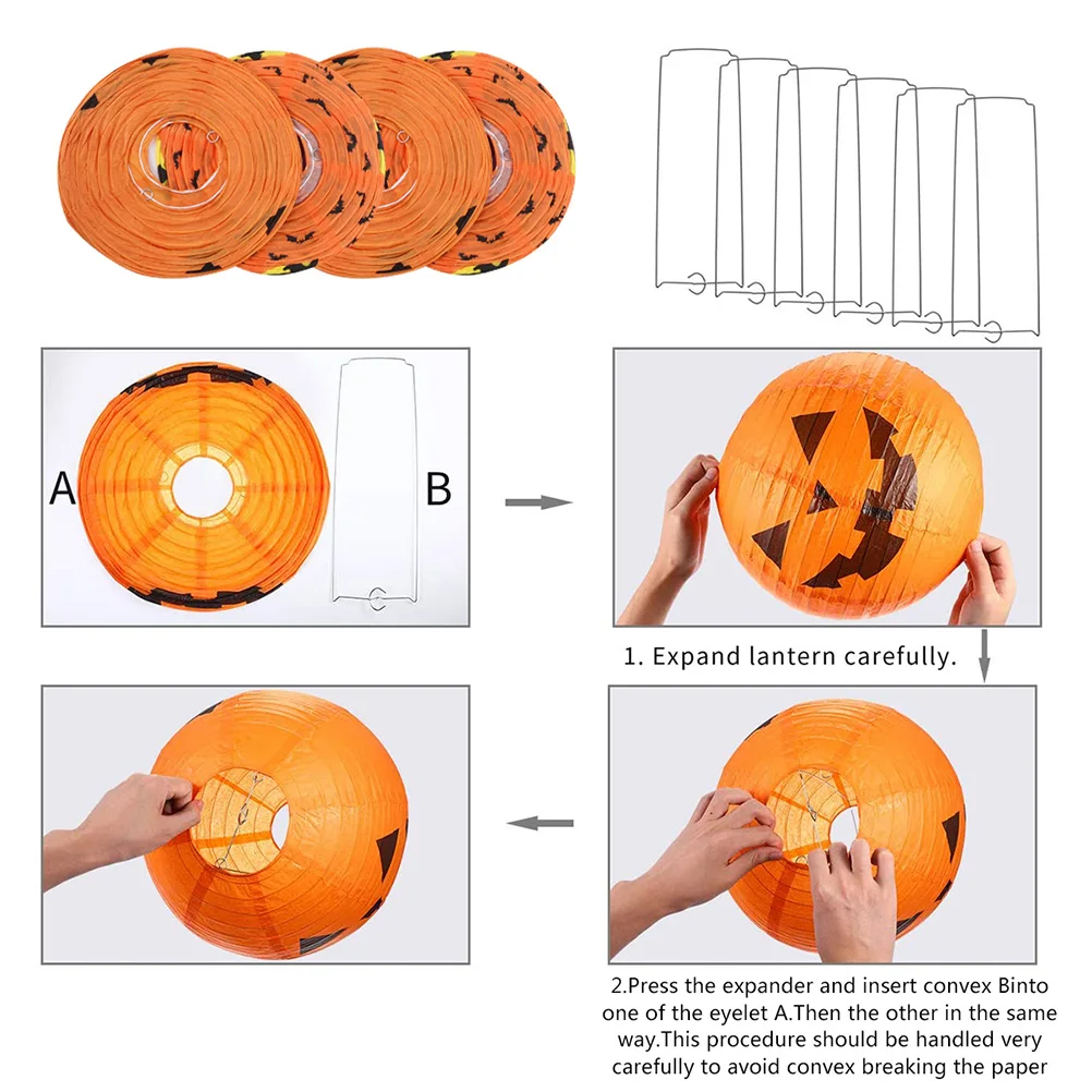 

6pcs Halloween Led Paper Lanterns Folding Hanging Decorative Lights For Party Home Decoration Portable Mini Lanterns Halloween