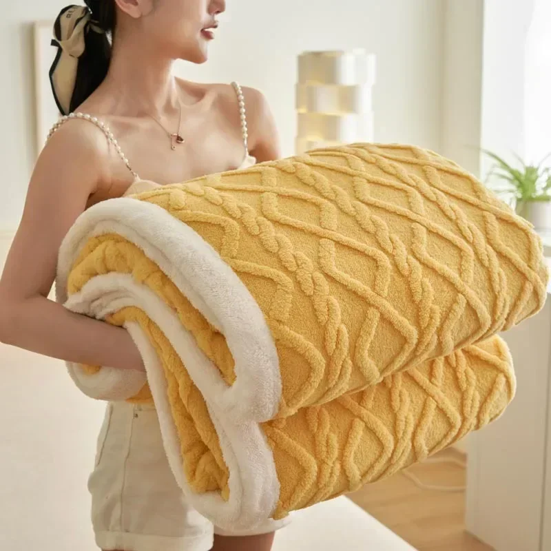 New Tafu Fleece Water Cube Blanket Nap Sofa Flannel Milk Fleece Double Thickened Blanket Light, gentle and warm
