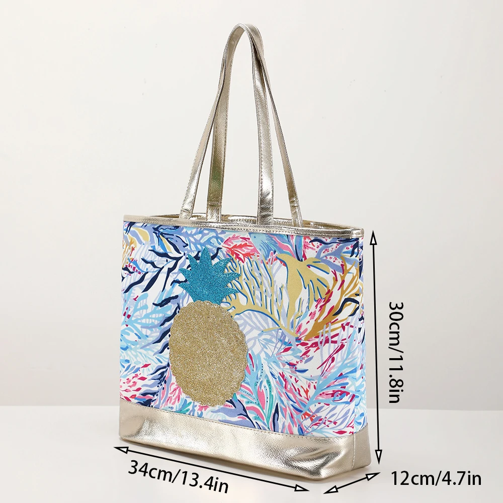 Sacola de abacaxi para mulheres, bolsa floral para senhoras, carry on, praia, esportes, academia, pernoite, fim de semana