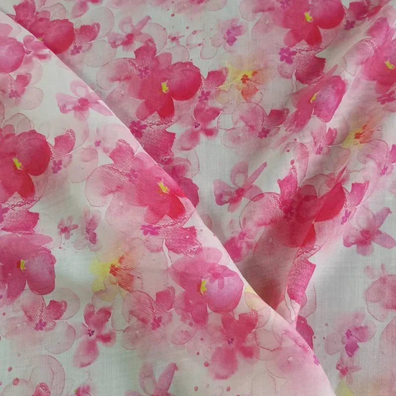 

50X140cm Tender Pink natural pure ramie linen printed robe fabric fabric summer thin Chinese fabric diy hand-sewn DIY2024 50cm