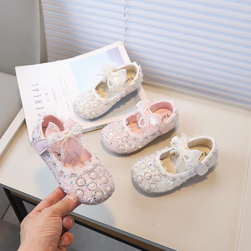 

Luxury Girls New Leather Shoes Sweet Bowknot Fashion Children Causal Flat Shoes Wedding Party Elegant Kids Princess Dress Shoes