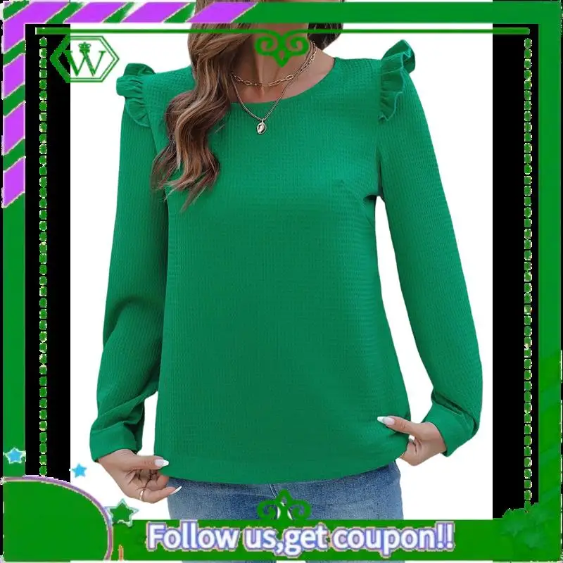 

A18P-женские блузки с рюшами на плечах и длинными рукавами, легкие вязаные пуловеры в рубчик с круглым вырезом, осень 2022, топы