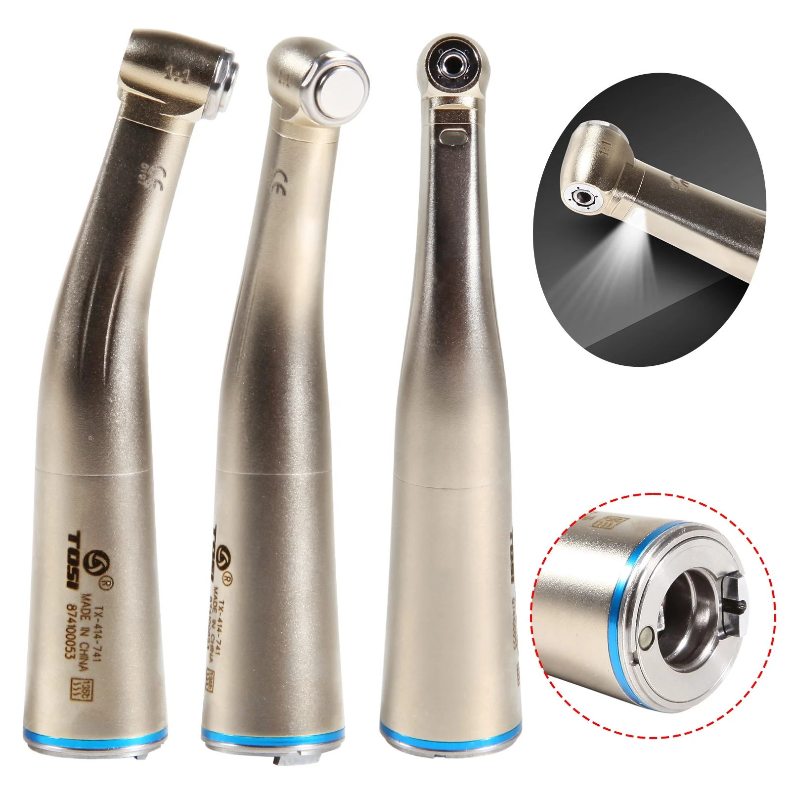 ขายร้อน! Den tal 1:1 ไฟเบอร์ออปติก Contra Angle Handpiece ปุ่มกด Fit NSK E-Type TOSI