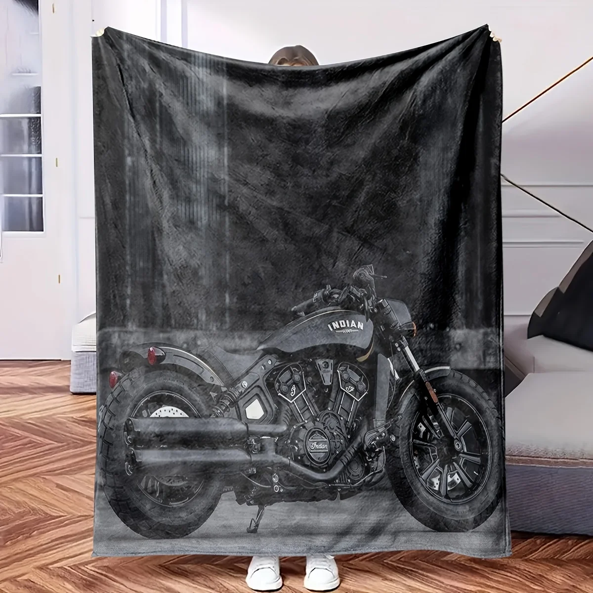 Premium Indian Motorcycle Biker Throw Blanket Canvas Sofa Decor Gift for Men Motorcycle Enthusiast Garage Art