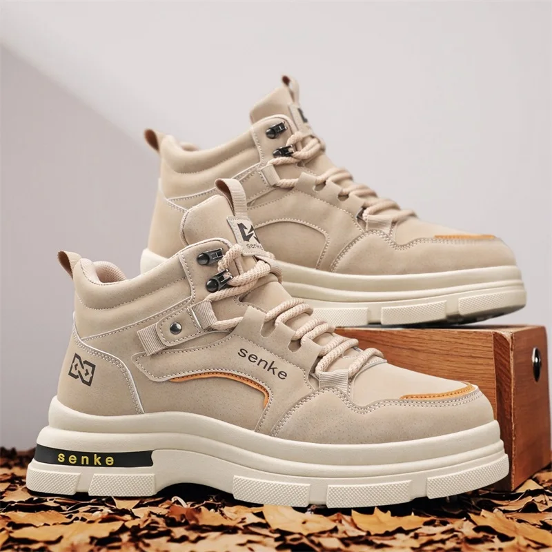 أحذية صفراء كبيرة على الطراز الأمريكي للرجال: أحذية عمل بنعل سميك للخريف، أحذية عمل بنعل ناعم من الجلد الطبيعي للرجال، R