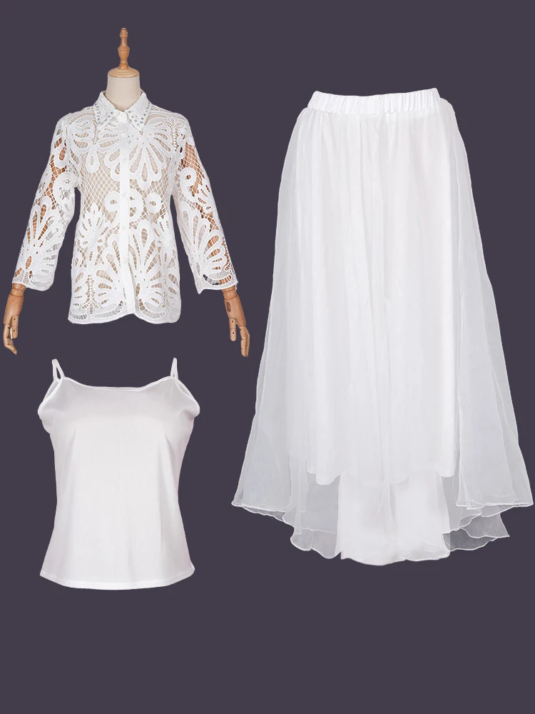女性のためのアフリカのダシキドレス,白いレースの服,大きなサイズのトップス,内側とスカート,3ピースセット,2022