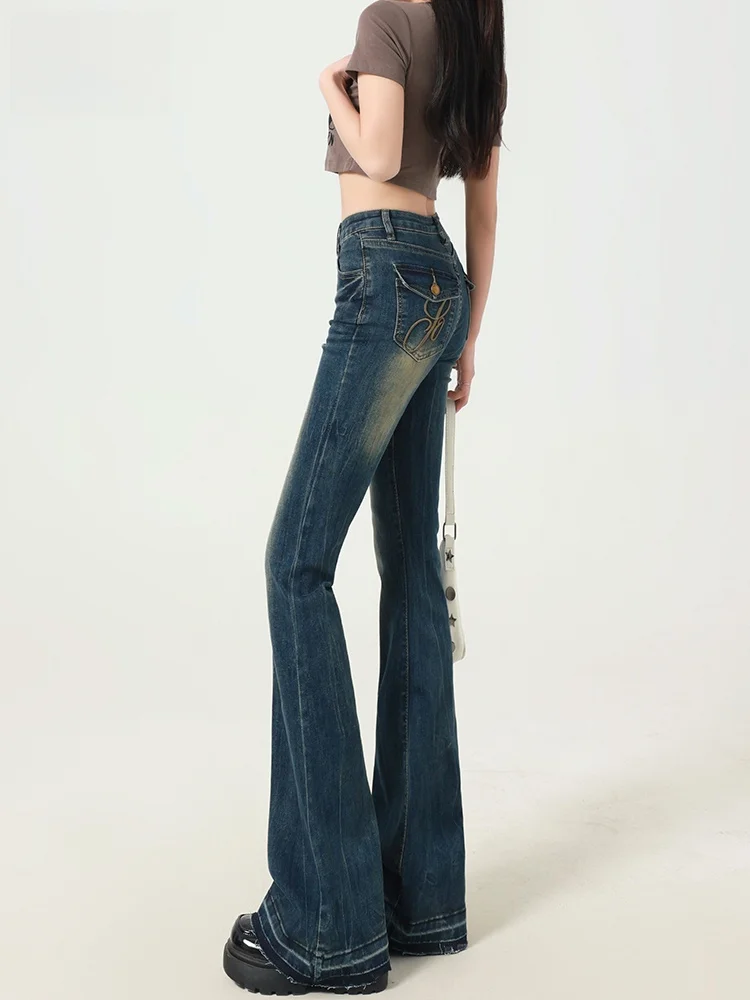 Retro High Waist Bell Bottom Jeans Women's Slimming Bootcut Pants Hip Lifting Sexy Long Draping Denim Spring Season Cotton St...