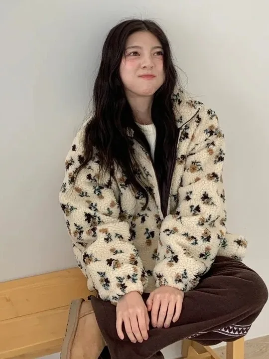 韓国風冬服ファションアンチエイジング花柄コットンジャケット女性用レトロラムファールーズ万能スウェットジャケットコットンC...