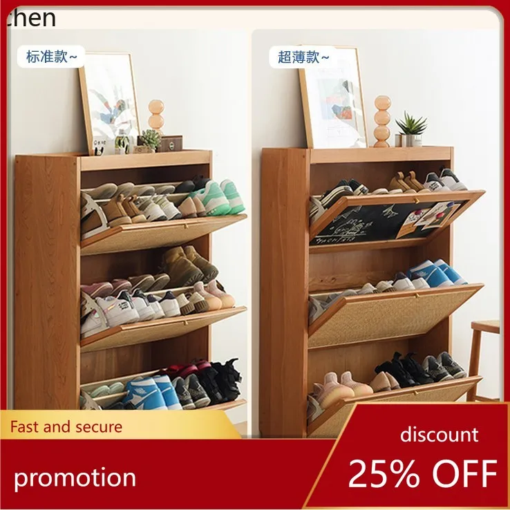 ZML Solid Wood Rattan Shoe Cabinet Breathable Home Entrance Hallway Cabinet Storage Cabinet