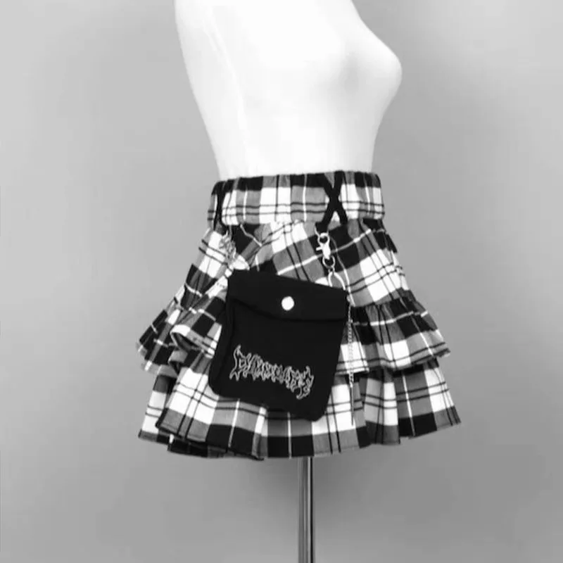 

Vintage Literary Minority Casual Skirt Short Preppy Style Stretch Waist Mujer Faldas Japanese Fairycore Y2K Goth Slim Cake Falda