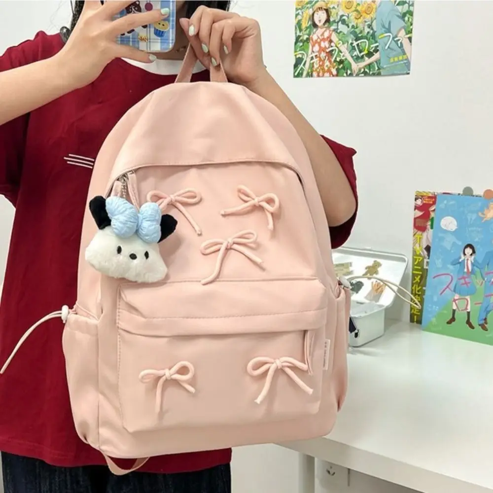 Fashion Large Capacity Bow Backpack Bow decoration Zipper Students Bookbags Solid Color Girls Backpack Students