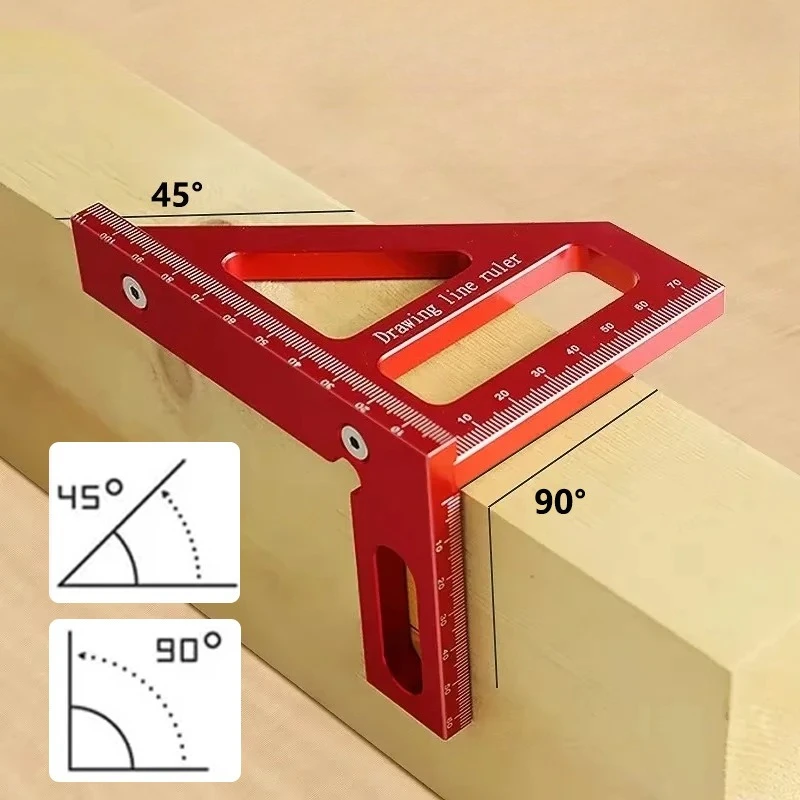 Multi Functional 45/90 Degree Woodworking Square Ruler, Marking Ruler, Aluminum Alloy 3D Angle Ruler, Tool Furniture