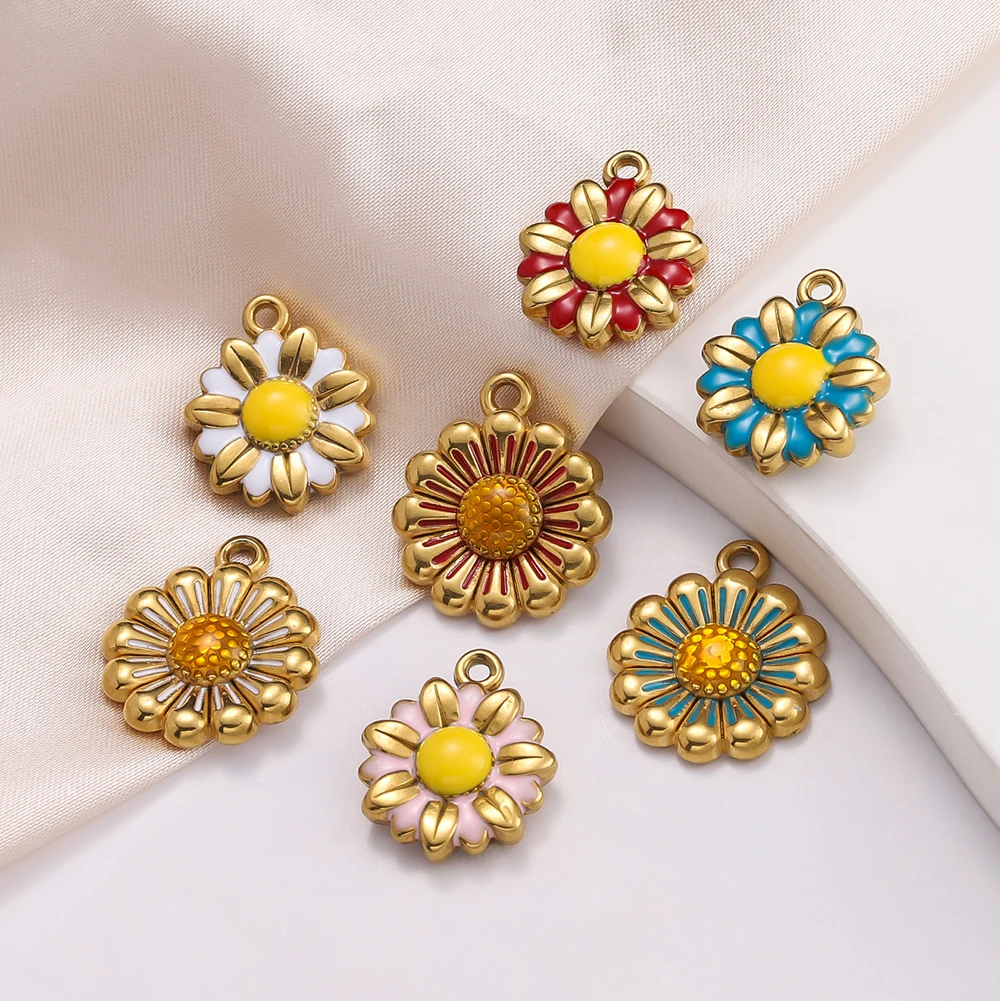 2 ピース/パックステンレス鋼 304 菊の形の花のペンダント DIY ブレスレットネックレスジュエリーメイキングアクセサリー