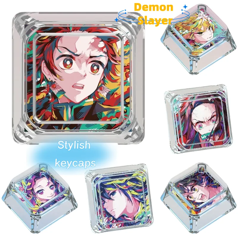 Demon Slayer Teclado mecánico de cruz, personalizado, anime keycap, individual, Tanjiro de nueve columnas, transparente, dibujos animados