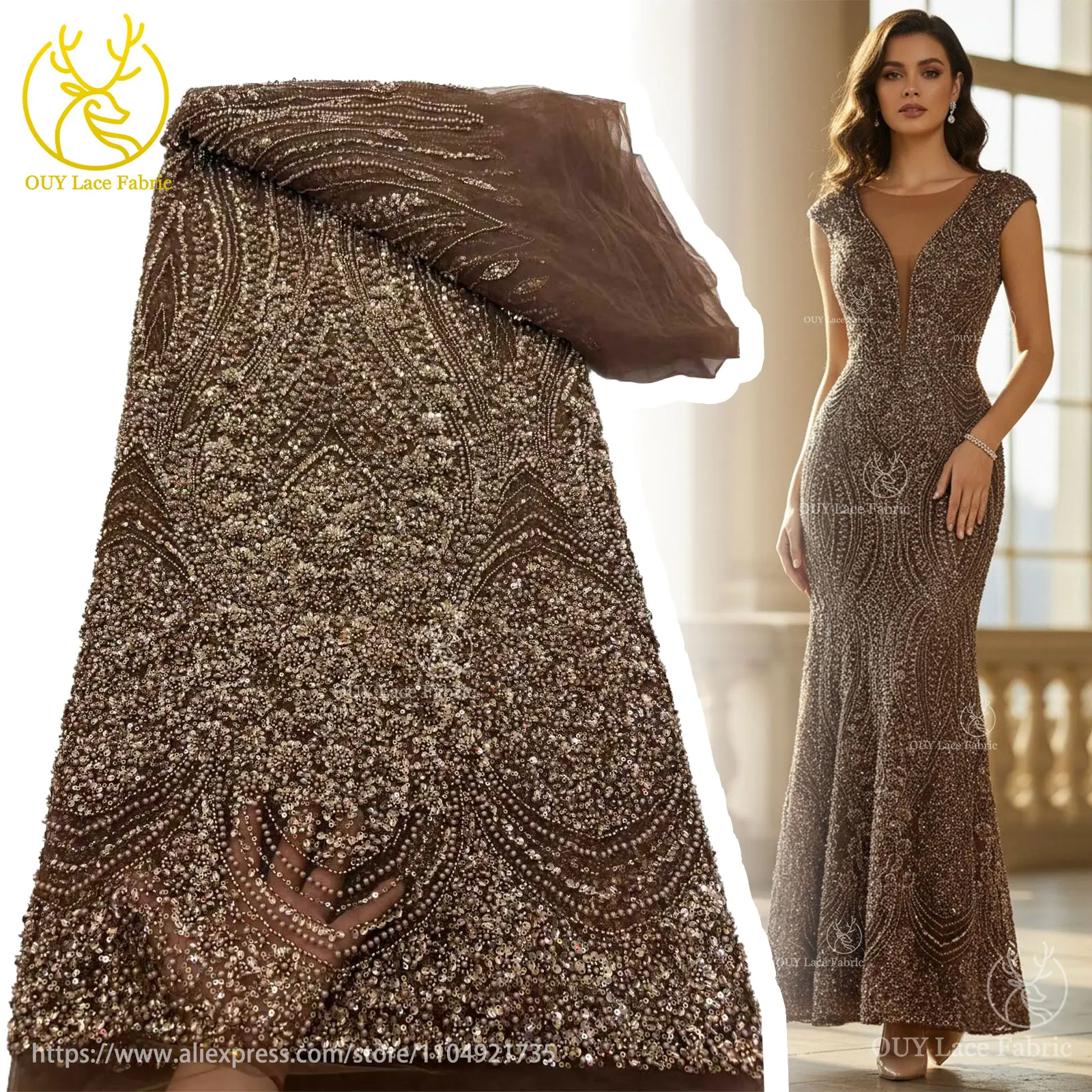 الأخضر الفاخر الأفريقي العريس الترتر أقمشة الدانتيل 2025 جودة عالية الفرنسية الثقيلة مطرز تول الدانتيل لخياطة فستان الزفاف الطرف