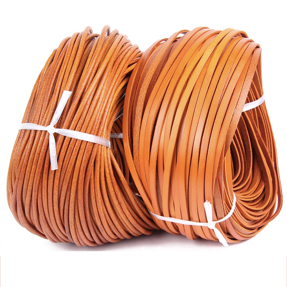 2 Meter Width 2-20mm Retro Yellow Coffee Cow Leather Strap Findings Flat/Round Leather Cord String Rope DIY Bracelet Making