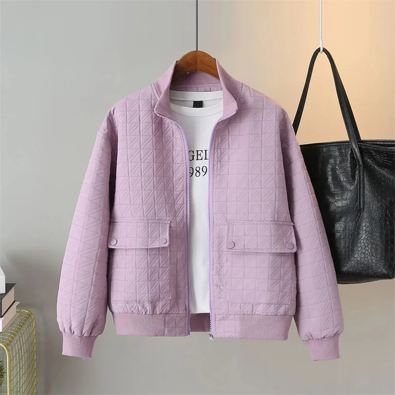 Short Stand-Up Collar Embossed Jacket Women's Spring And Autumn New Korean Version Loose Wild Big Pocket Ladies Coat tide