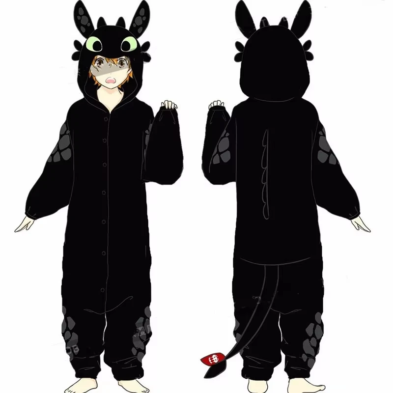 

New Dragon Night Fury Toothless Cosplay Costumes Pajamas Bathrobe Women Man Sleepwear Warm Thicken Jumpsuits Kawaii Homewear