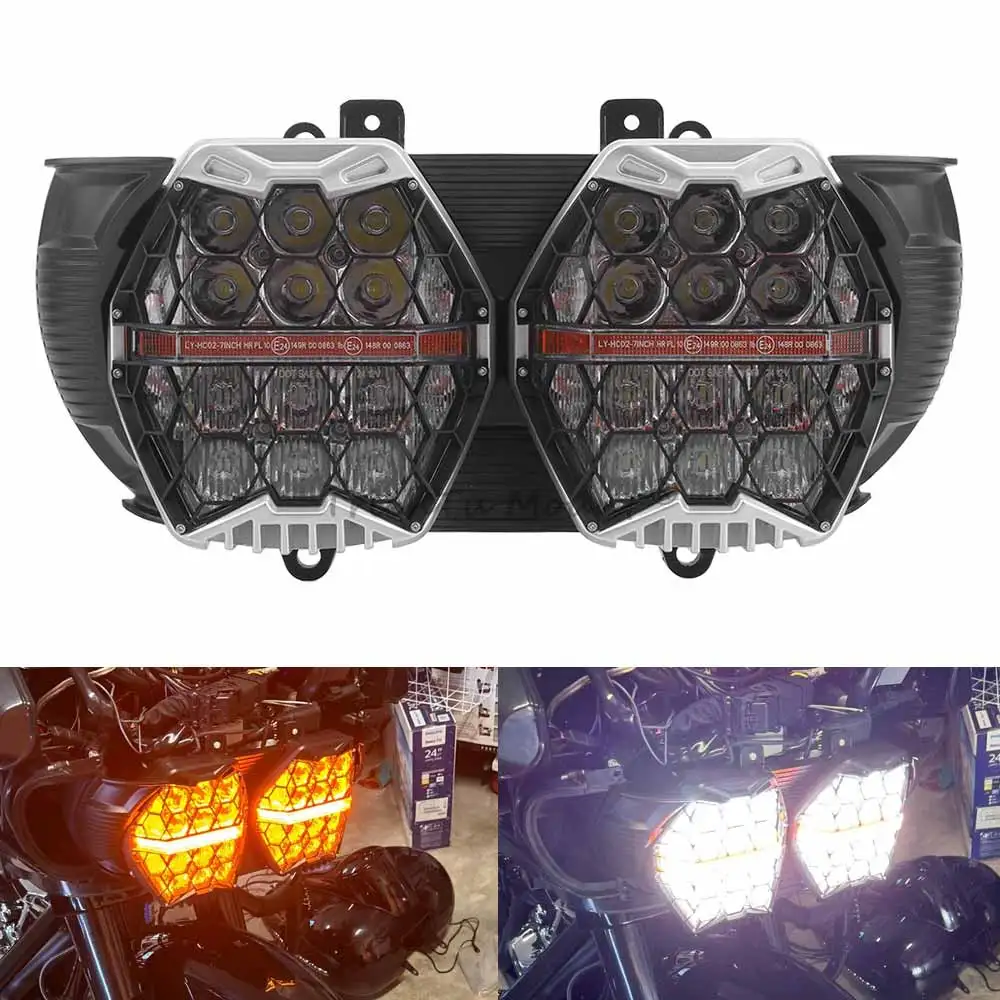

7 Inch 240W Black Honeycomb LED Headlights IP67 Waterproof DRL & All-Weather Design For Harley Touring Road Glide 2015-2024
