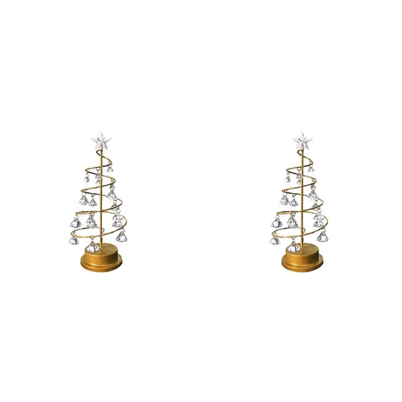 

2 шт. Рождественские металлические хрустальные елки-светильники, настольные хрустальные елки со светодиодной подсветкой, украшения для рождественской елки S-AT36