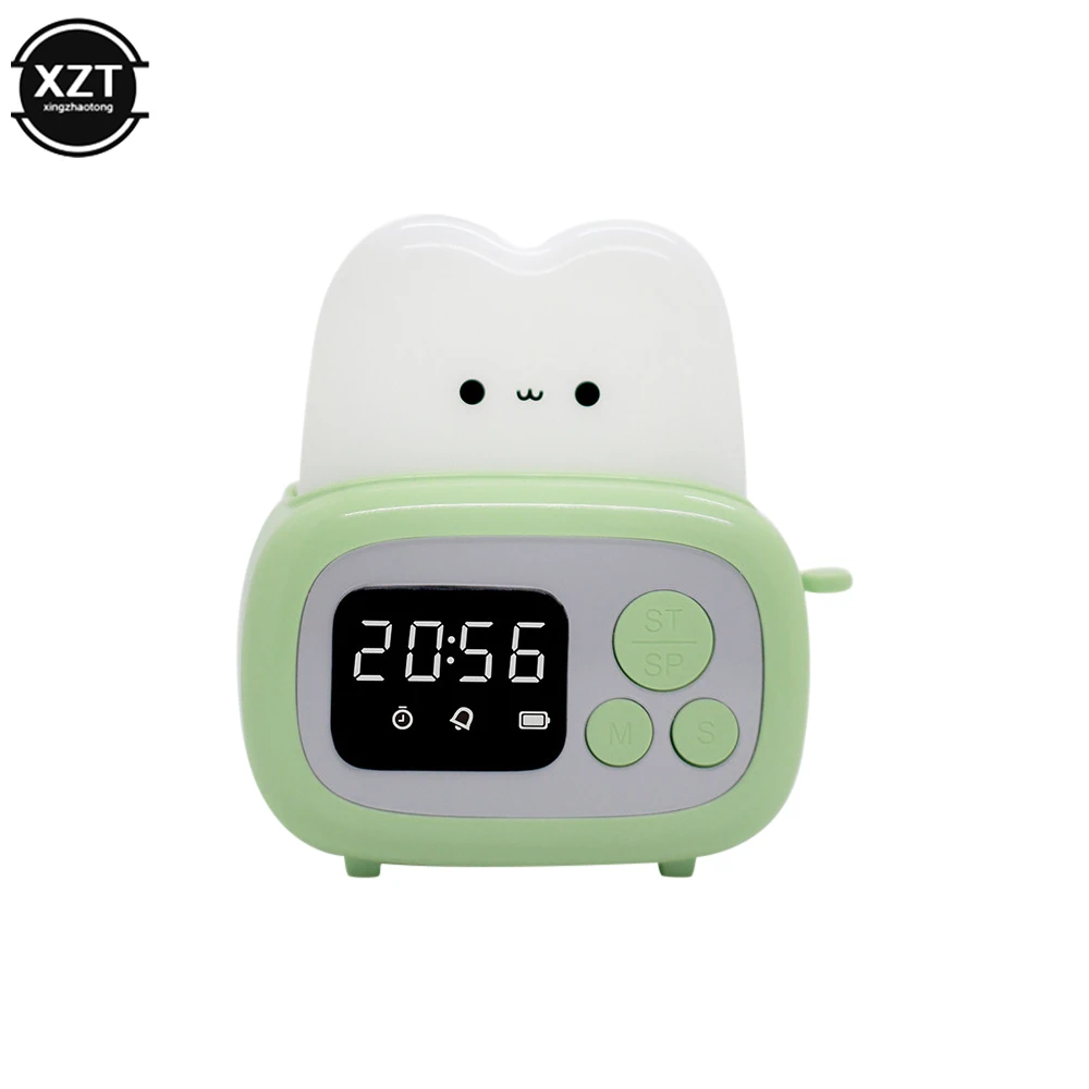 Cute Bread Maker Alarm Clock Sleeping Timing USB Rechargeable Lamp Bedside Table Desk Alarm Clock Birthday Holiday Gifts