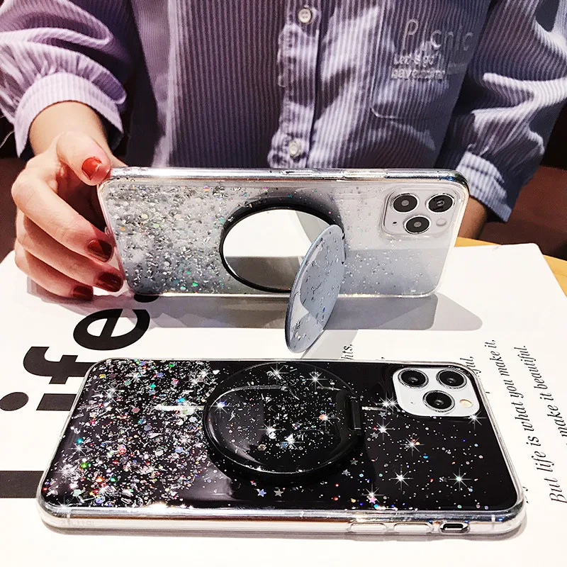 Suitable for Samsung S20 phone case Starry Glitter Silver foil Galaxy A51 soft shell Note10 mirror holder protection