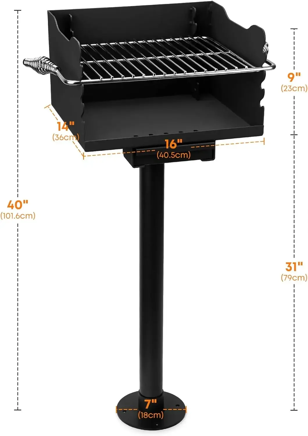 Stanbroil Park-Style Charcoal Grill,Heavy Duty Steel Outdoor BBQ Park Grill with Stainless Steel Cooking Grate and Post for Back