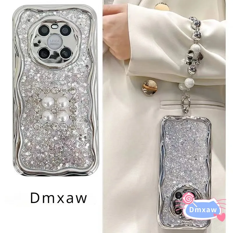 Luxury Bling Silver Case For Huawei Nova 11i Y91 Y70 Plus 11 12 Pro Ultra 10 9 8 7 5 6 Pro SE 7i Pearl Diamond Stand Phone Case