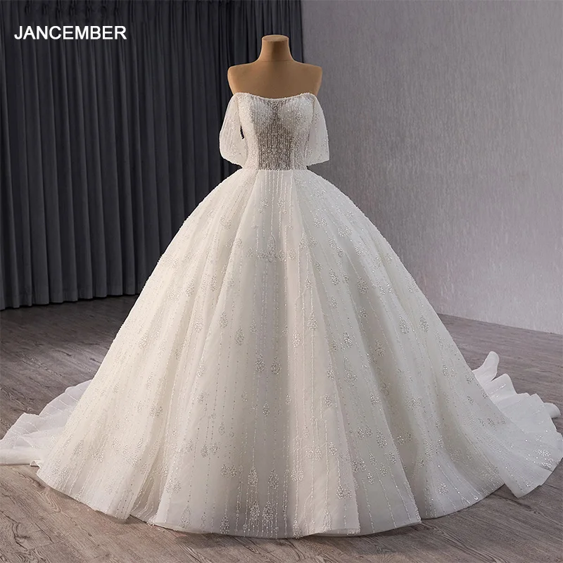 Princess Elegant Wedding Dresses For Woman Applique Short Sleeve Boat Neck Backless 2024 Bride Gowns vestidos de novia RSM241052