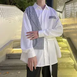 Korean Men's 2024 Spring and Autumn Square Collar Print Fashion and Versatile Loose and Casual Two-piece Long Sleeved Shirts