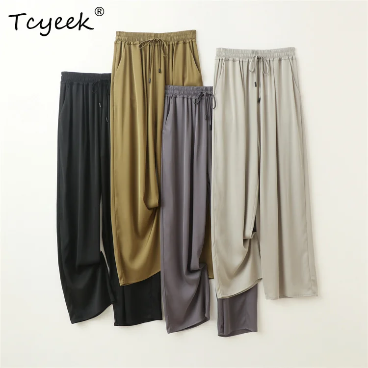 Tcyeek 93% التوت 7% سباندكس الصيف الحرير الجليد السراويل مرونة الخصر مستقيم الساق امرأة بنطلون Быыыыыыыыыыыыыыыыыыыыыыыыыыыыыыыыыыыыыыыыыыыыыыыыыыыыыыыыыыыыыыыыыыыыыыыыыыыыыыыыыыыыыыыыыыыыыыыыыыыыыыыыыыыыыыы