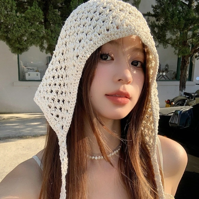 

Handmade Turban Knitted Fisherman Hat Windproof Protecting Hat Beach Headscarf for Girls Daily Wear