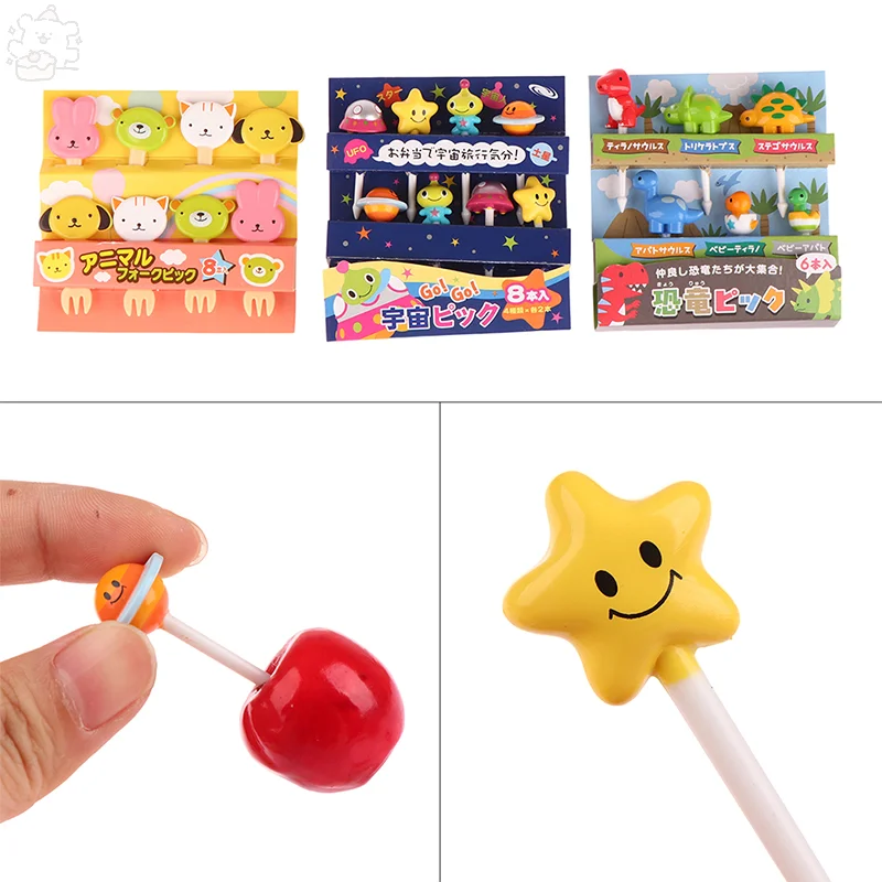6/8Pcs Mini Kids Fruit Picks Needle Stick Toothpicks Fruit Cake Dessert Food Forks Lunch Box Decor Bento Accessories