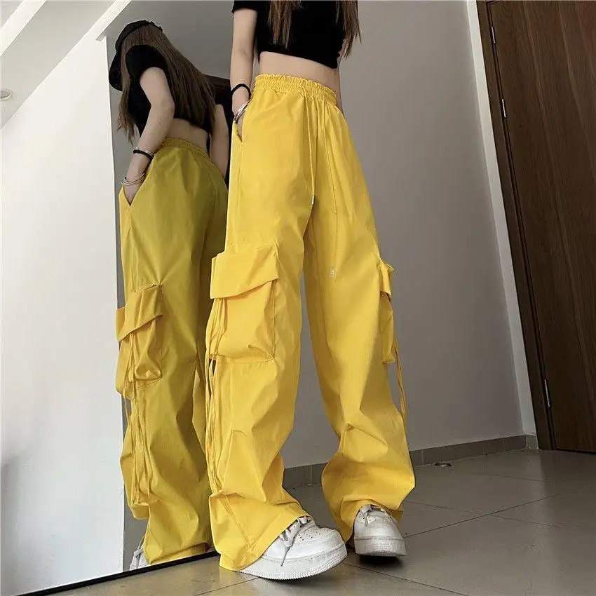 Retro Vintage High Street Baggy Pants Fashion Women Oversized Drawstring Pocket New Pant Casual Streetwear Loose Jogger Trousers
