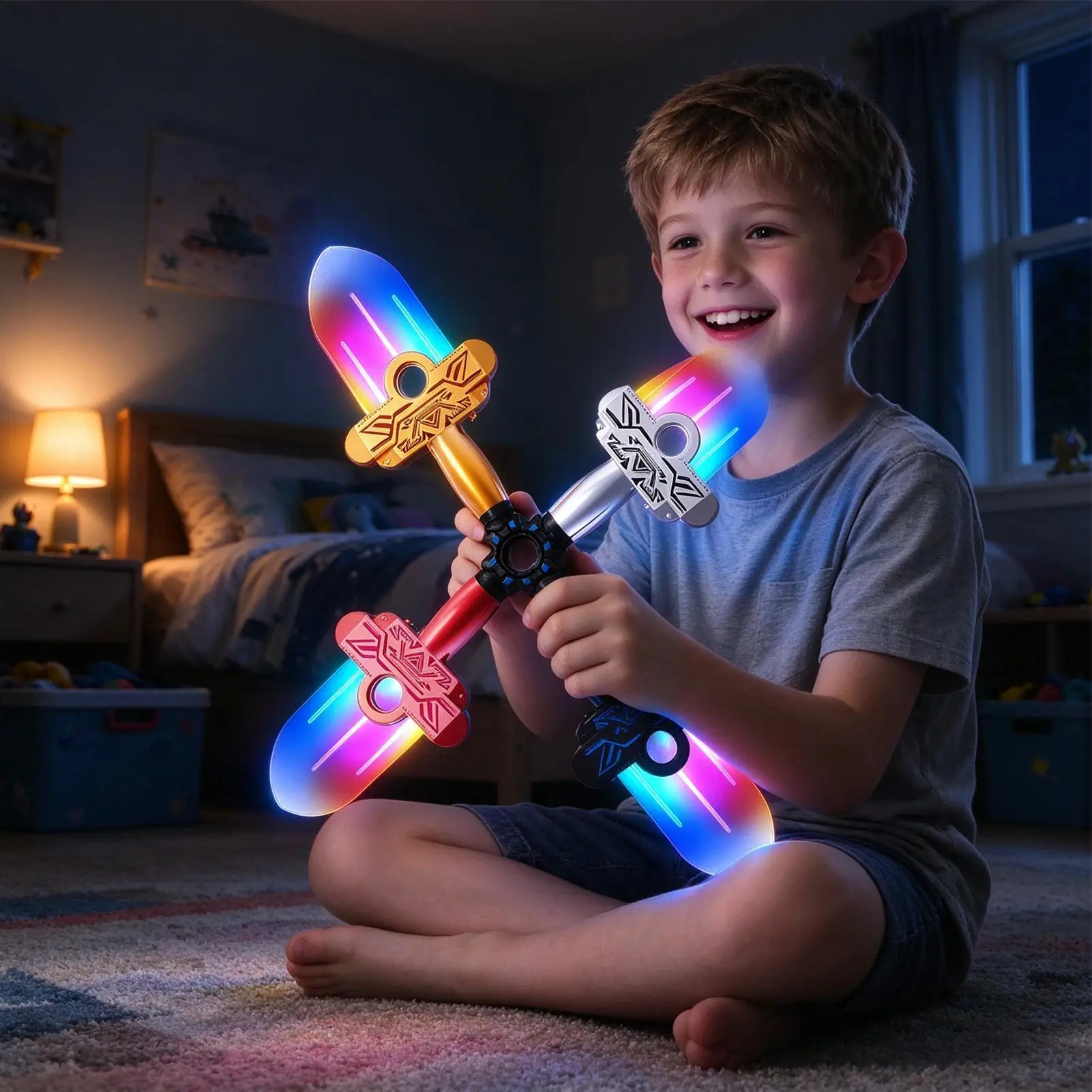 Light Spinner 4 Pieces LED Color Changing USB Rechargeable Toy Light Up Handheld Spinner Fidget for Christmas Party Prop Gift