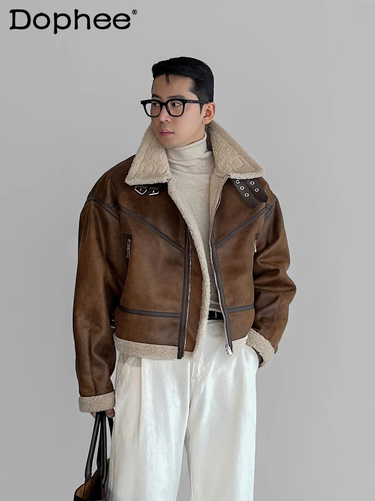 

Мужские зимние парки с лацканами из искусственного кашемира 2025 года, мужские модные меховые интегрированные парки, однотонные пальто с длинными рукавами