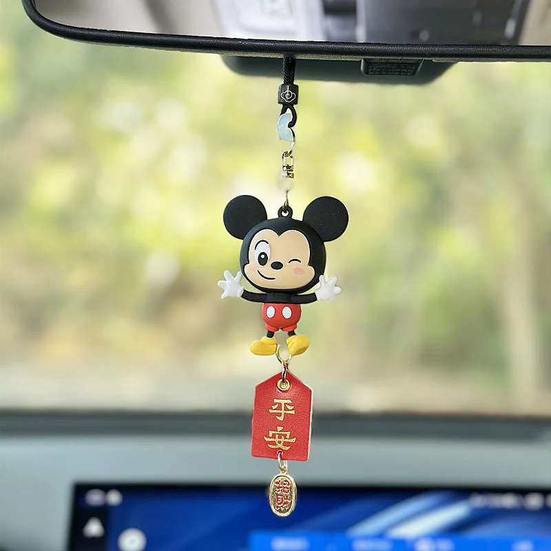 

Mickey Minnie Strawberry Bear Donald Duck Cartoon Figure Car Interior Rearview Mirror Pendant Cute Miniature Ornament Accessorie