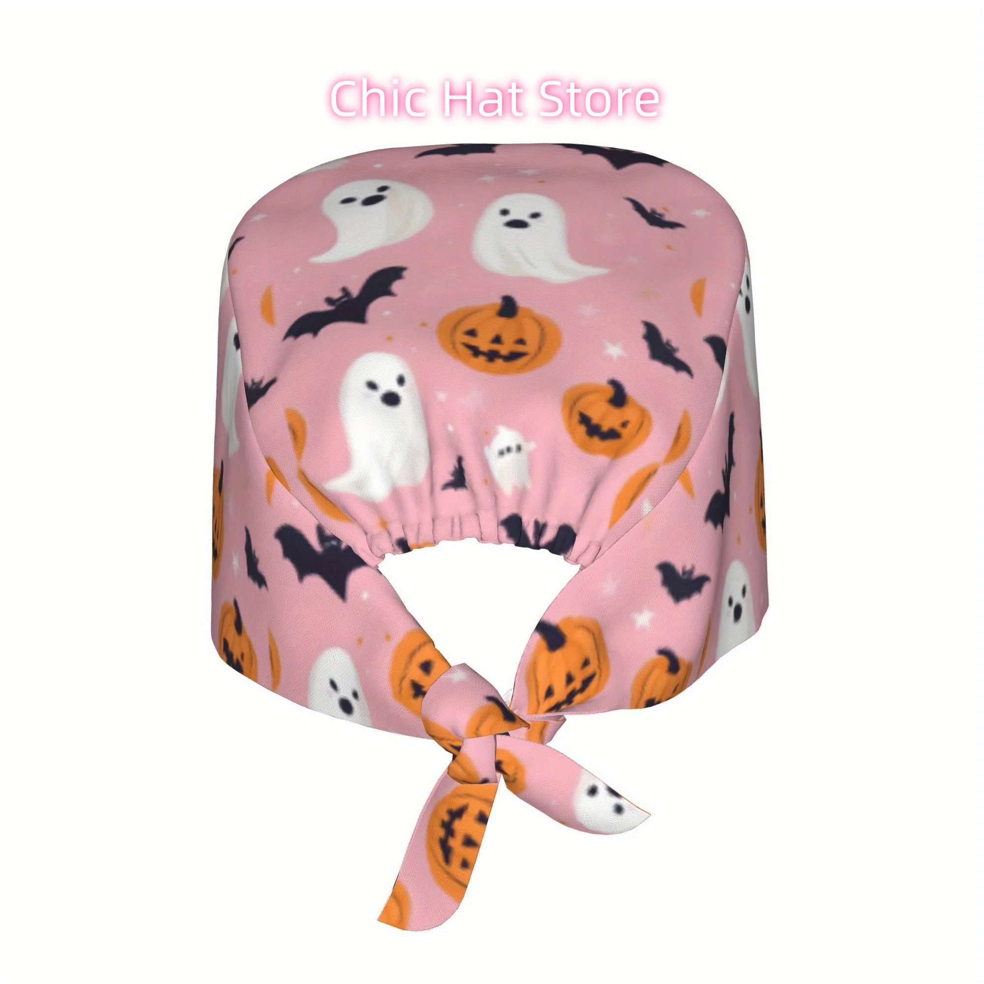 1pc Ghost Unisex Trendy Printed Work Cap - Lightweight Adjustable Skull Cap with Tie-Back for Nurses, Dustproof Chef & Cooking C