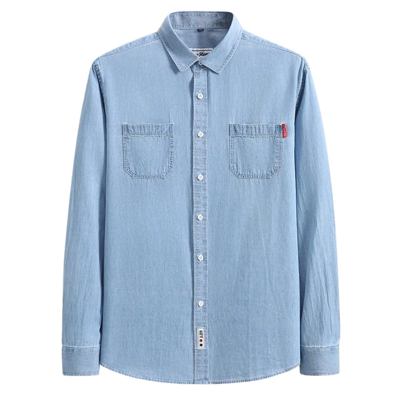 

Double Pockets Designer Shirts for Men Luxury Cowboy Workwear Luxe Chemise Vintage Clothes Mens Casual Long Sleeve Demin Shirt