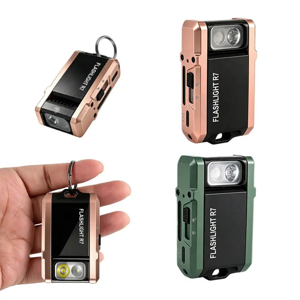 R7 Multi‑Functional Portable Keychain Flashlight 180° Rotating Head With RGB Three‑Color Light Source Cap And Clip‑On Flashlight