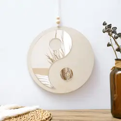 Wooden Mirror Home Decor Boho Wall Mirrors for Living Room Bedroom Tai Chi Yin Yang Wood Mirrors Room House Feng Shui Decoration