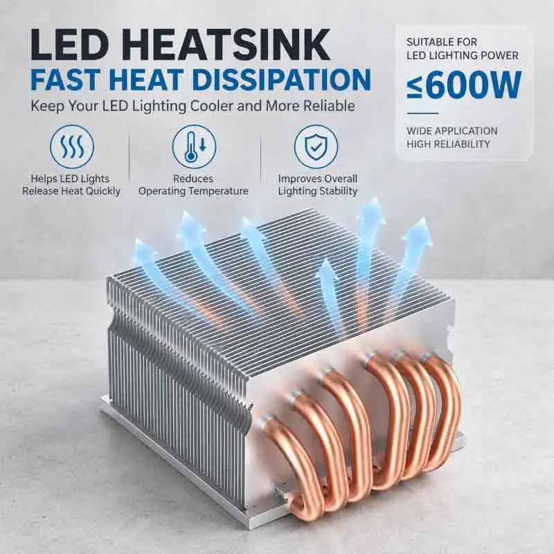 LED Heat Sink 8mm 6 Heat Pipe ≤ 600W Cooling Solution Suitable For Stage Lights COB Lights Semiconductors Laser Headlights Etc