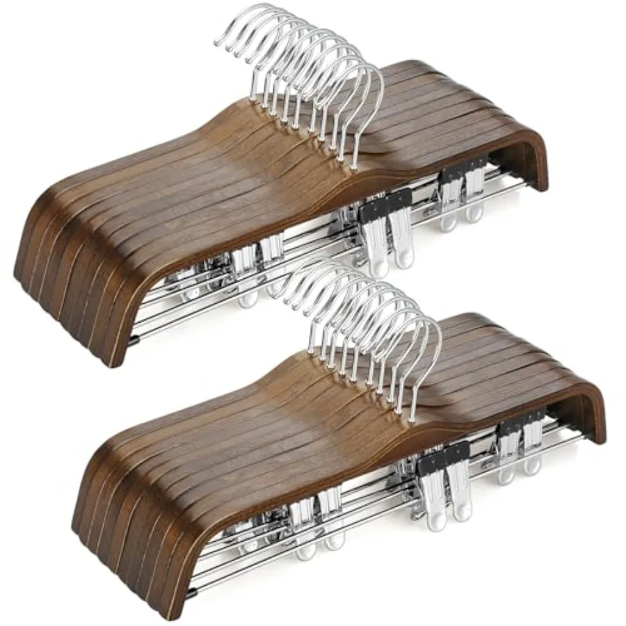 

Wooden Pants Hangers Slim Wood Skirt Hangers with Anti-Rust Hook and Adjustable Metal Clips Perfect for Skirts Pants Slacks--CT