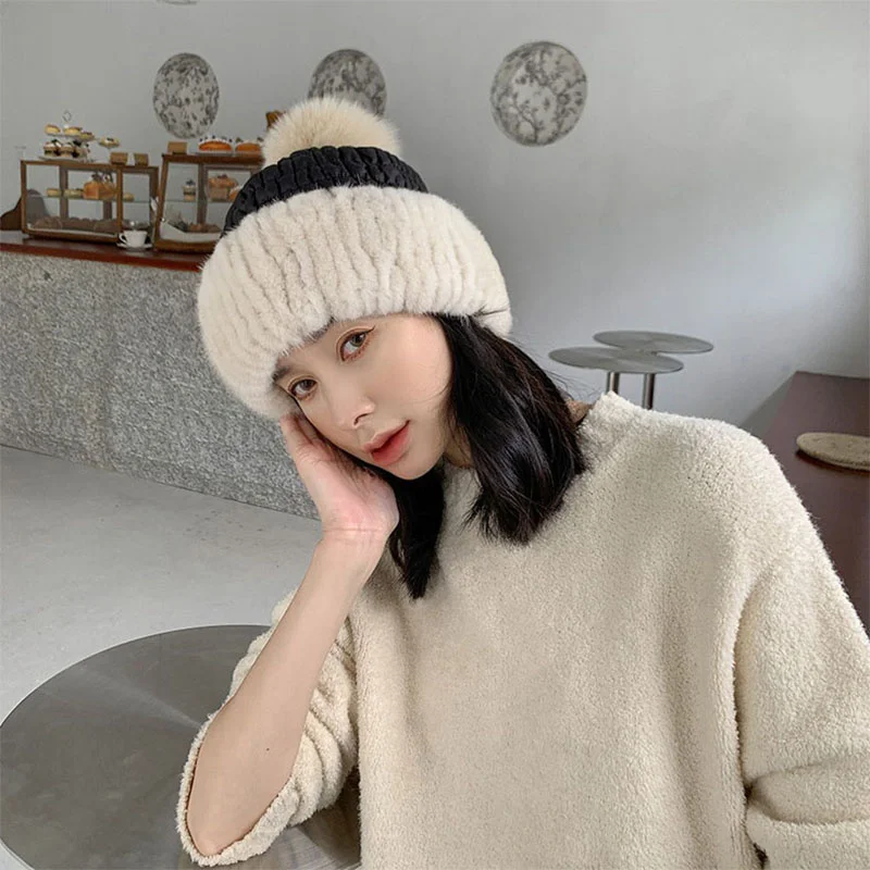 New Women's Warm Hat Korean Fashion Mink Knitted Hat Russian Outdoor Leisure Thickened Down Cotton Cute Ski Hat 2023