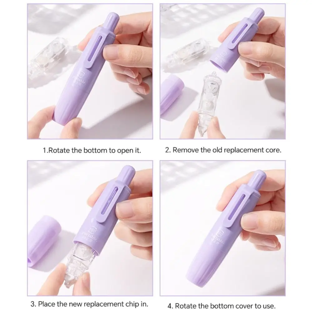 4ชิ้นกด360 °   เทปแก้ไขการหมุนแบบพกพาเปลี่ยนได้ Core เงียบเทปเคลือบนักเรียนการเปลี่ยนแปลงเทปแก้ไข Band
