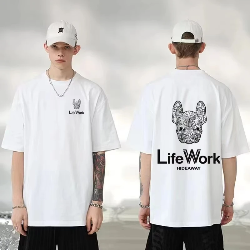Hot Sale Vintage Korea Dog Graphic Luxury Brand Work T-shirt Cotton Men Women Summer Luxury Brand Retro Loose Short Sleeve