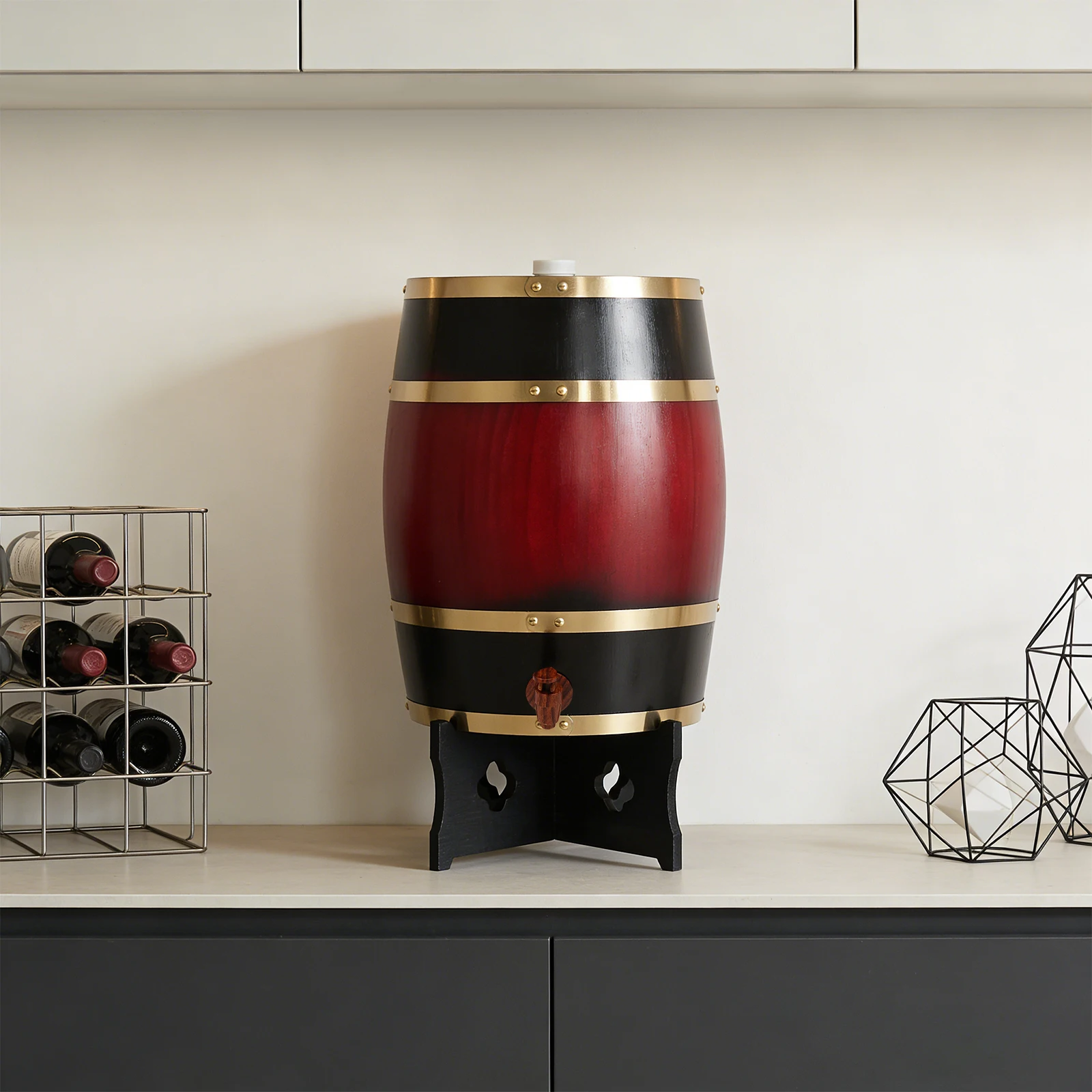 

20L/5.28Gal Free Standing Vertical Placement Decorative Whiskey Barrel Bucket Wood Wine Barrel with Bracket