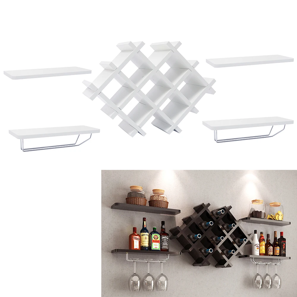 Creative Wall Hanging Wine Rack，Modernwine Cabinet Hanging Bottle Bar Glass Holder Strong  Storage Capacity Shelves White/Black